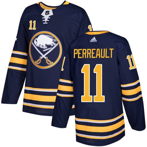 Men Adidas Buffalo Sabres 11 Gilbert Perreault Navy Blue Home Authentic Stitched NHL Jersey